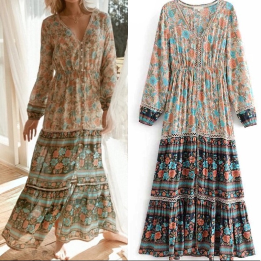 Floral Maxi DRESS Meadow Longsleeves Assha NEW - Picture 1 of 6